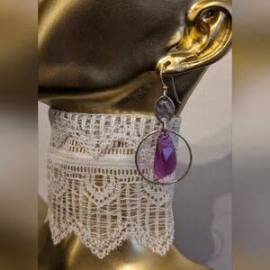 Sterling Silver Fushia Pink Crystal Earrings, Formal Dangle Earrings